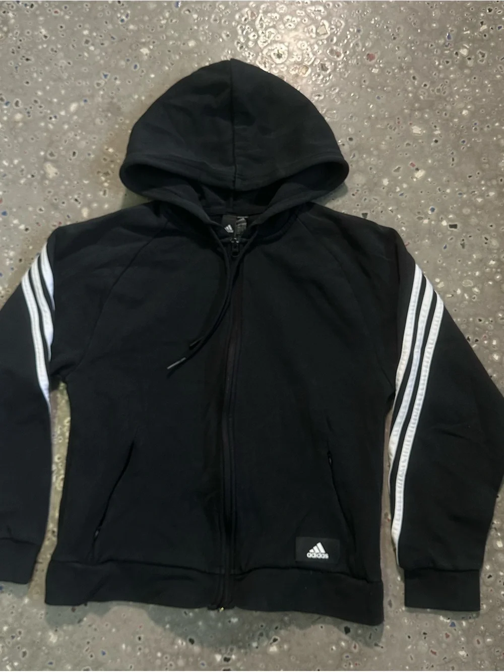 adidas Black Kids Hooded Zip Jacket with White Stripes